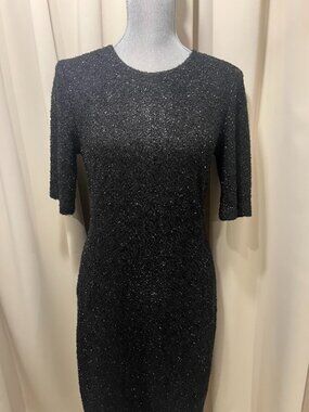 J Taylor Black Knit Short Sleeved Sparkle Dress Size 8